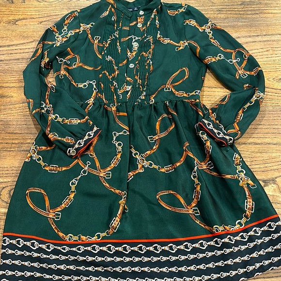 ZARA Emerald chain belt silky dress size XS - Picture 7 of 11